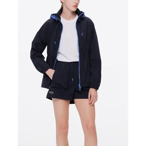 Navy Dark Jacke mit Versteckter Kapuze , Damen, Größe: M - duvetica - Modalova