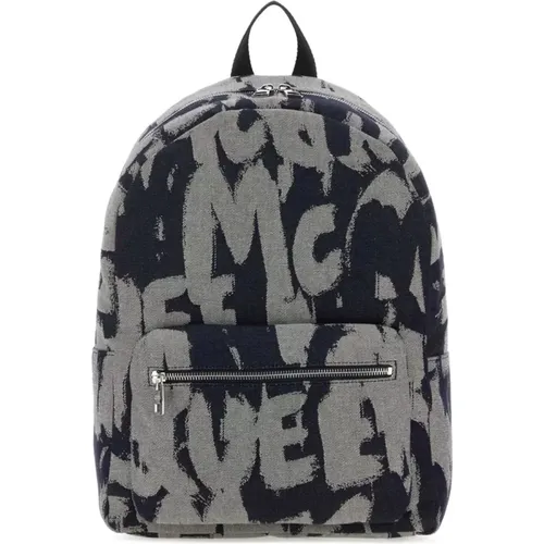 Backpacks, male, , Size: ONE SIZE Graffiti Denim Backpack Blue - alexander mcqueen - Modalova