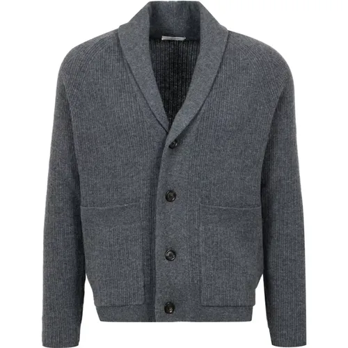 Cardigans, male, , Size: XL Grey Wool Cardigan with Button Closure - Paolo Pecora - Modalova