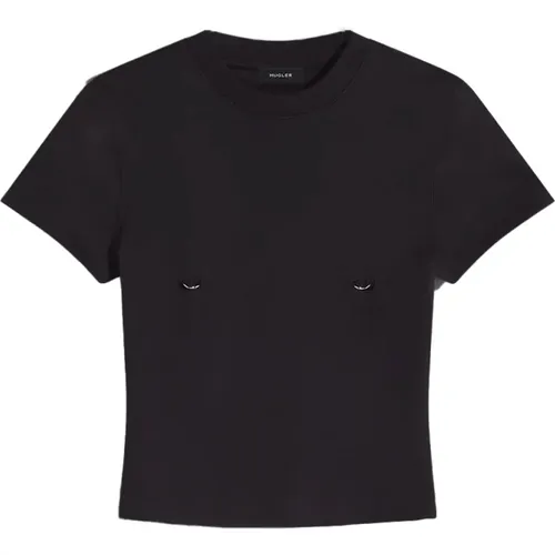 Schwarzes Durchbohrtes Baby T-Shirt , Damen, Größe: M - Mugler - Modalova