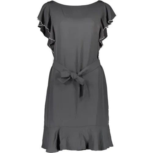 Schwarzes Polyesterkleid mit Kurzen Ärmeln , Damen, Größe: S - Guess - Modalova