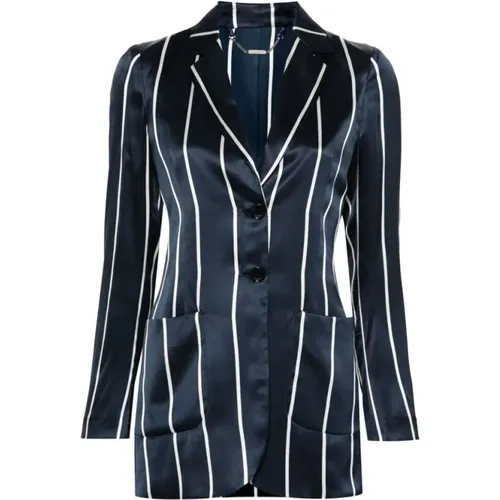 Blazers, female, , Size: XS Navy Blue Striped Silk Jacket - Kiton - Modalova