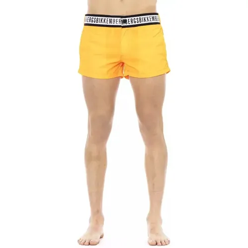 Beachwear, male, , Size: L Luxury Orange Swim Shorts with Brandingband - Bikkembergs - Modalova