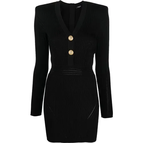 V-Neck Knit Mini Dress , female, Sizes: L - Balmain - Modalova