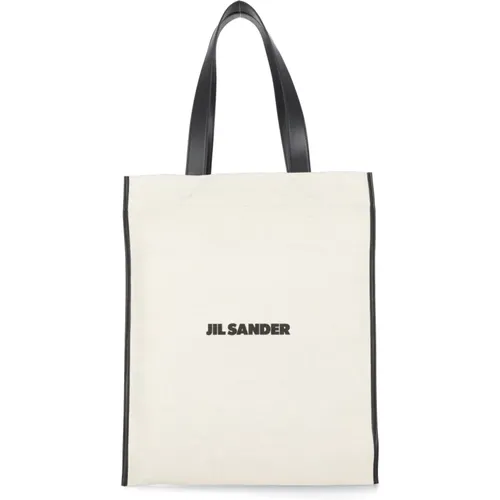 Tote Bags, male, , Size: ONE SIZE Cotton Shopping Bag with Leather Handles - Jil Sander - Modalova