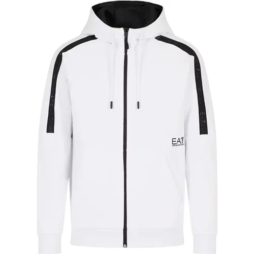 Weiße Kapuzen-Zip-Sweatshirt 3dpm88 , Herren, Größe: L - Emporio Armani EA7 - Modalova
