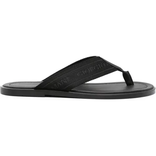 Schwarze Leder-Logo-Riemen Slip-On Schuhe , Herren, Größe: 42 EU - Giorgio Armani - Modalova