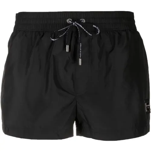 Schwarze Logo-Plaque Badehose - Dolce & Gabbana - Modalova