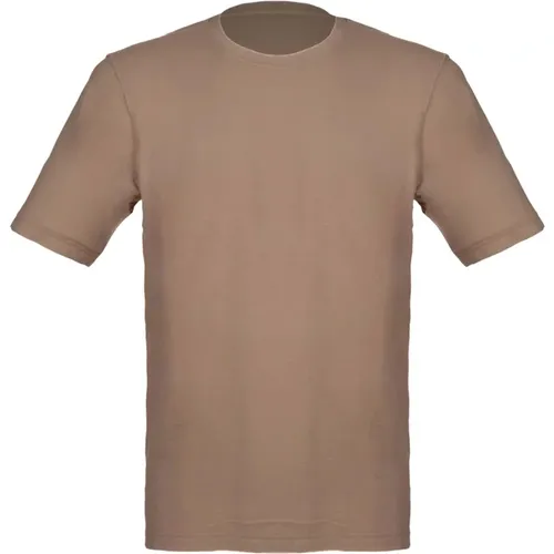 Nocciola Crepe Baumwoll T-Shirt mit Seitenschlitzen - Gran Sasso - Modalova