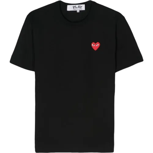 Schwarzes T-Shirt mit Herz-Patch , Herren, Größe: XL - Comme des Garçons Play - Modalova