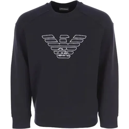Navy Double Jersey Eagle Logo Sweatshirt , male, Sizes: 2XL, M, L - Emporio Armani - Modalova