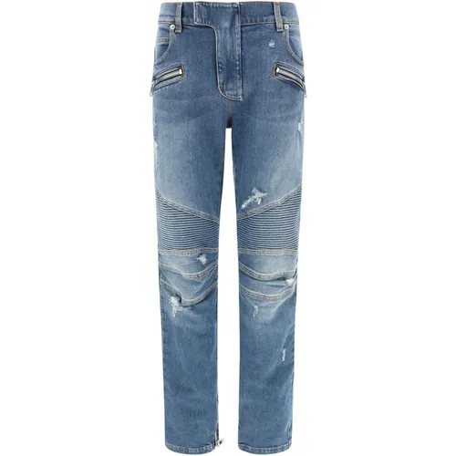 Straight Jeans, male, , Size: W30 Vintage Biker Jeans with Zipper Details - Balmain - Modalova