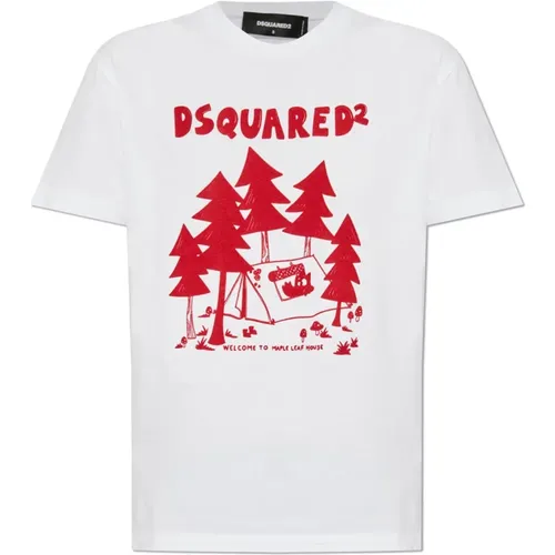 T-Shirt mit Logo und Samt-Finish , Damen, Größe: S - Dsquared2 - Modalova