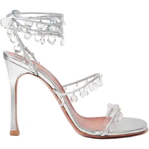 Crystal Appliqué Leather Sandals , female, Sizes: 4 1/2 UK, 3 UK - Amina Muaddi - Modalova