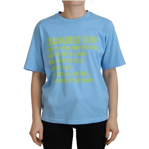 Blau Logo Print Crewneck T-shirt , Damen, Größe: 2XS - Dsquared2 - Modalova