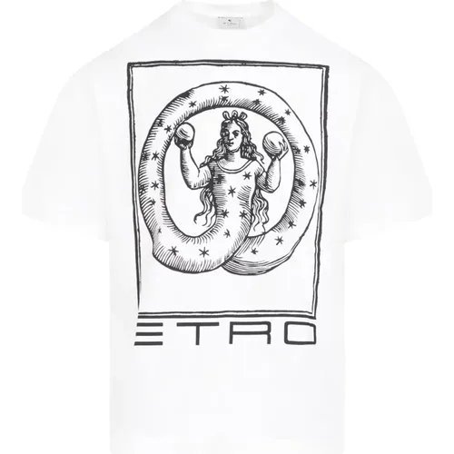 Weißes Baumwoll-T-Shirt mit Schwarzem Druck - ETRO - Modalova