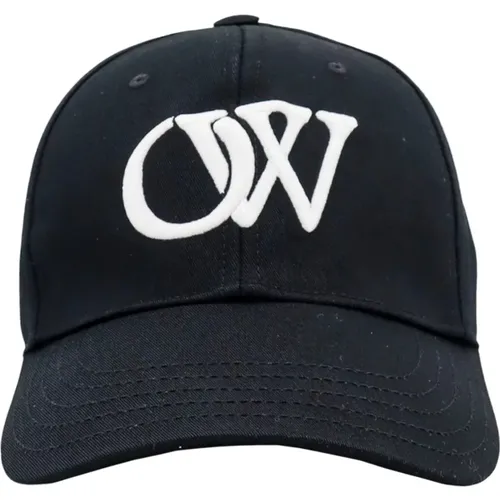 Schwarze Verstellbare Mütze mit Besticktem Logo , Herren, Größe: L - Off White - Modalova