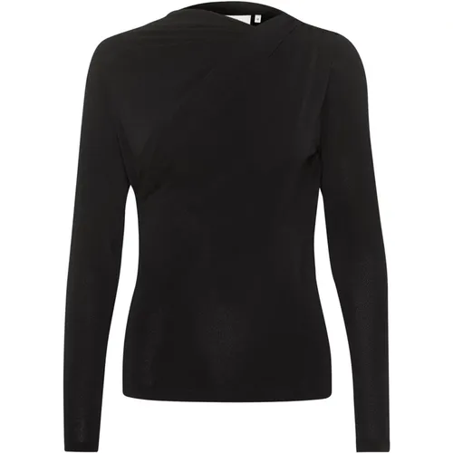 Gedrappte Jersey-Bluse Schwarz , Damen, Größe: M - Kaffe - Modalova