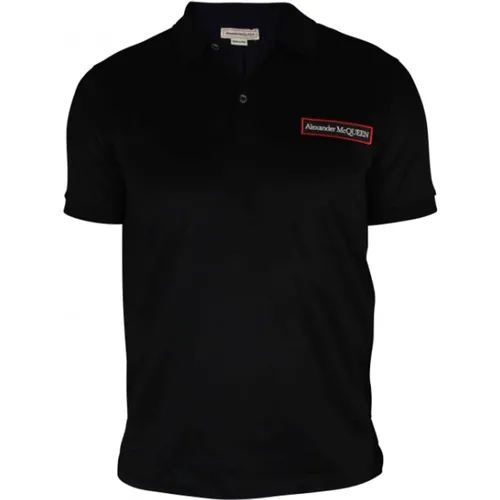 Schwarzes Polo-Shirt mit Logo-Patch - alexander mcqueen - Modalova