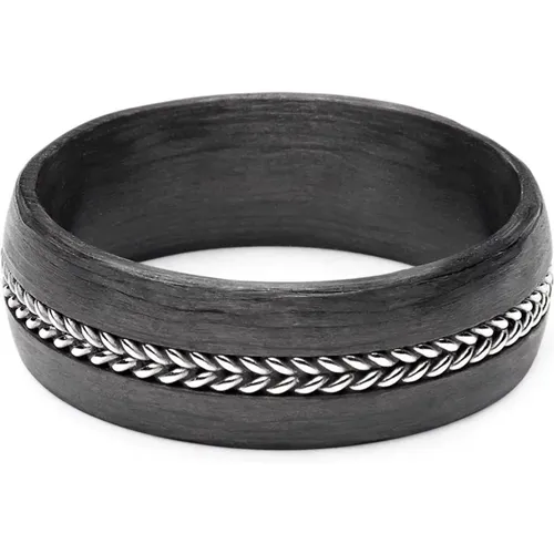 Carbon Fiber Ring with Chain Detail , male, Sizes: 64 MM, 56 MM, 62 MM - Nialaya - Modalova