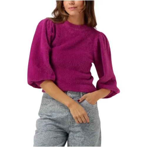 Lila Puffy Sleeve Strickpullover , Damen, Größe: M - Catwalk Junkie - Modalova