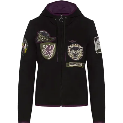 Zippered Sweatshirt with Emblem Patches , female, Sizes: M, XS - aeronautica militare - Modalova