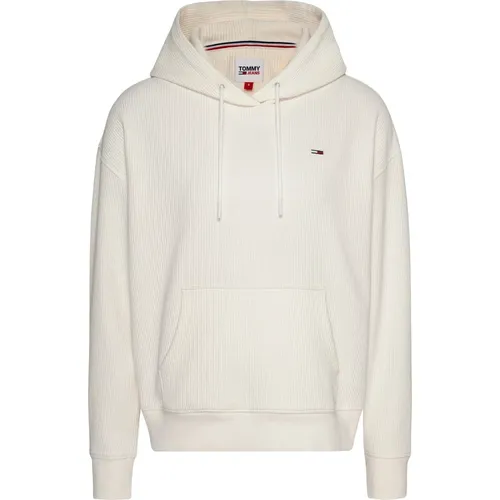 Weiße Ottoman Baumwoll Kapuzenpullover , Damen, Größe: L - Tommy Jeans - Modalova