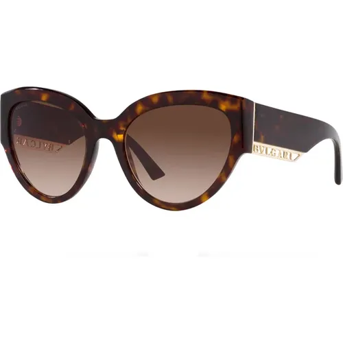 Schmetterlings-Sonnenbrille mit Havana Rahmen und Braunen Verlaufsgläsern , Damen, Größe: 55 MM - Bvlgari - Modalova