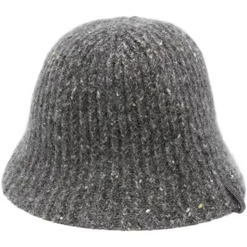 Hats, female, , Size: M Grey Sequin Embellished Knit Hat - BRUNELLO CUCINELLI - Modalova