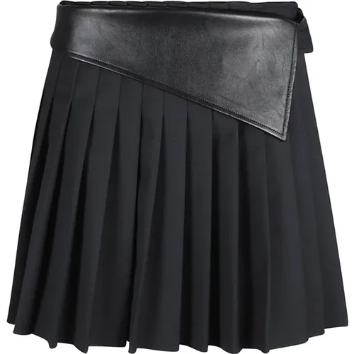 Pleated Skirt with Faux-Leather Trim , female, Sizes: XS, 2XS, S - alberta ferretti - Modalova