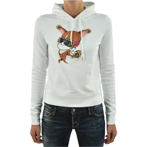 Cotton Hooded Sweatshirt with Modular Hood and Multicolored Printed Laces , female, Sizes: L, M - Dsquared2 - Modalova