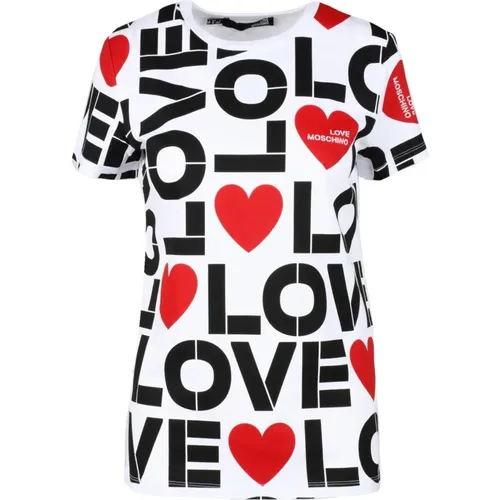 Baumwoll-T-Shirt mit Stilvollem Design , Damen, Größe: M - Love Moschino - Modalova