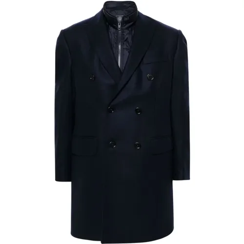 Double-Breasted Coats, male, , Size: M Wool Cashmere Coat with Quilted Design - Fay - Modalova