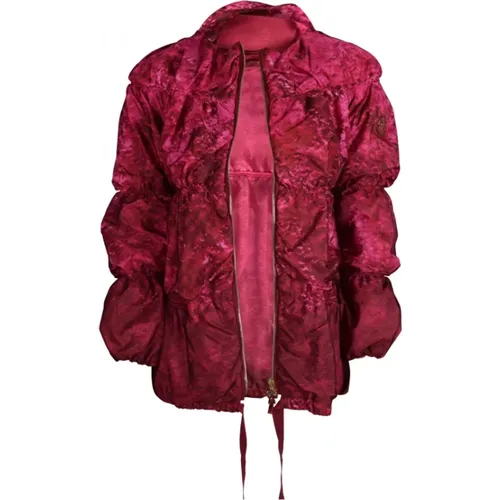 Rote Gemusterte Jacke mit Reißverschluss , Damen, Größe: S - Moncler - Modalova