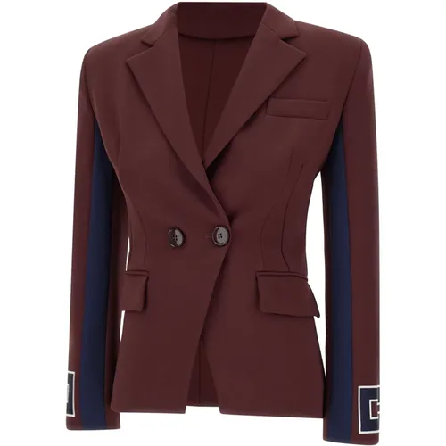 Blazers, female, , Size: S Burgundy Blazer with Asymmetrical Closure - Elisabetta Franchi - Modalova