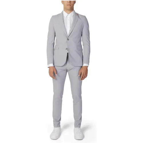 Single Breasted Suits, male, , Size: 3XL Grey Cotton Suit with Lapel Collar - Mulish - Modalova