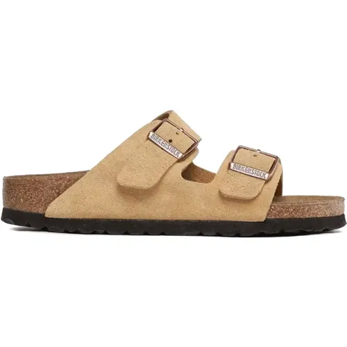 Sliders, female, , Size: 7 US Suede Sandals with Cork Footbed - Birkenstock - Modalova