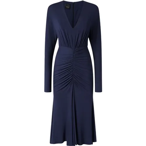 Blaues Modal V-Ausschnitt Kleid - pinko - Modalova