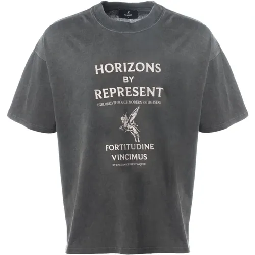 Horizons Schwarzes Text-Print T-Shirt , Herren, Größe: XL - Represent - Modalova