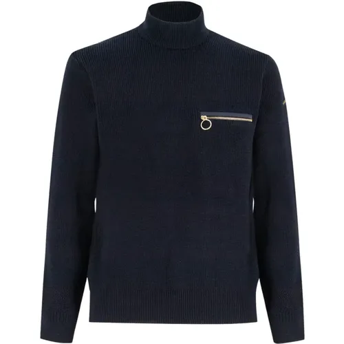 Turtlenecks, male, , Size: S Wool Crewneck Sweater with Gold Zip - PAUL & SHARK - Modalova