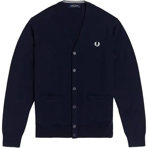 Cardigans, male, , Size: M Merino Cotton Classic Cardigan Navy - Fred Perry - Modalova