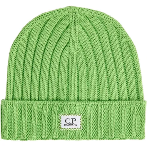 Beanies, male, , Size: ONE SIZE Ribbed Knit Beanie with Logo - C.P. Company - Modalova