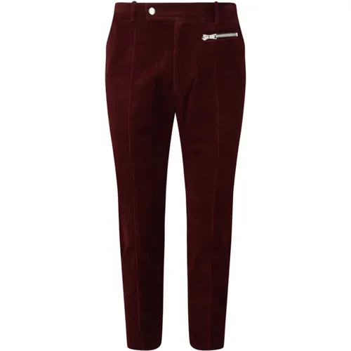 Chinos, male, , Size: M Bordeaux Cotton Suede Cropped Trousers - Balmain - Modalova