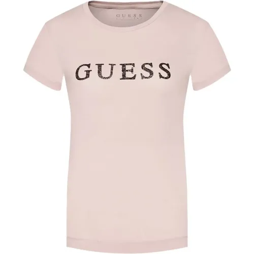Elegantes T-Shirt mit Pailletten-Logo , Damen, Größe: XS - Guess - Modalova