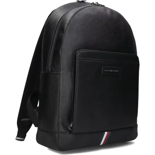 Schwarzer Leder Business Rucksack - Tommy Hilfiger - Modalova