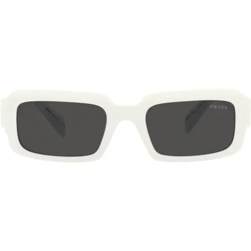 Rechteckige Sonnenbrille mit weißem Rahmen und dunkelgrauen Gläsern , unisex, Größe: 54 MM - Prada - Modalova