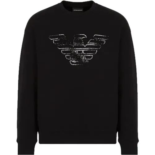 Schwarzer Double Jersey Sweatshirt mit Graffiti-Logo-Print - Emporio Armani - Modalova