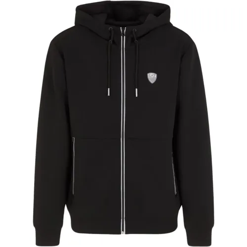 Schwarzer Zip-Hoodie mit Logo-Patch , Herren, Größe: M - Emporio Armani EA7 - Modalova