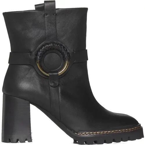 Schwarze Leder Stiefeletten mit Metall-Hardware , Damen, Größe: 36 EU - See by Chloé - Modalova