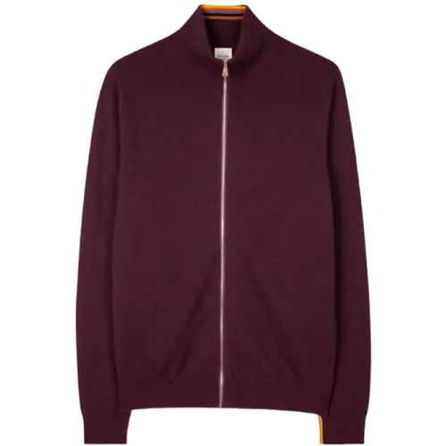 Zip-throughs, male, , Size: S Burgundy Full Zip Cashmere Sweatshirt - Paul Smith - Modalova